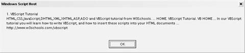 The top Yahoo! Search result for “vbscript” in a window prompt