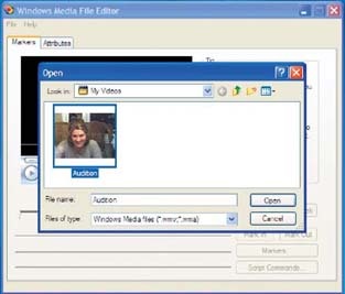 Opening a video using Windows Media File Editor