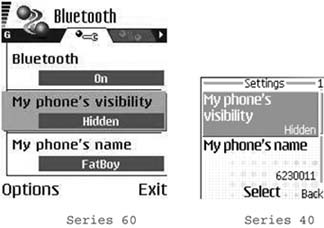 Making the phone invisible on Bluetooth networks (for both Series 60 and Series 40 devices)