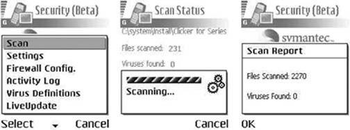 Scanning the entire phone using Symantec Mobile Security for Symbian