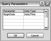 Dialog box allowing you to define parameters