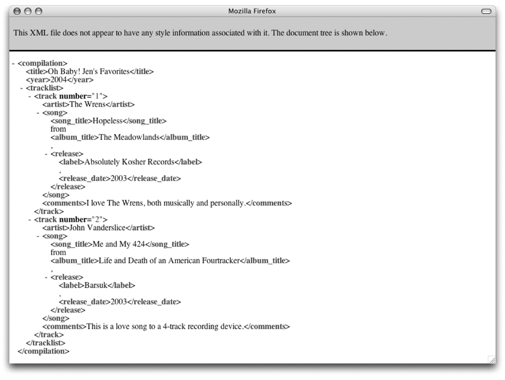 An unstyled XML document displayed in Firefox 1.0