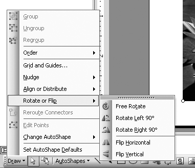 You can use the rotation tools on the Drawing toolbar to rotate images in PowerPoint 2002 and 2003.