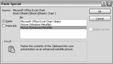 The Paste Special dialog box lets you specify what format you want to paste.