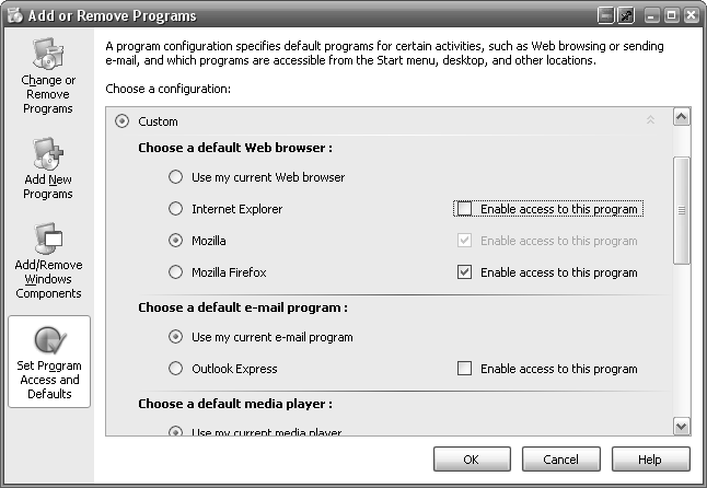 Use the “Set Program Access and Defaults” window to completely block access to Internet Explorer.