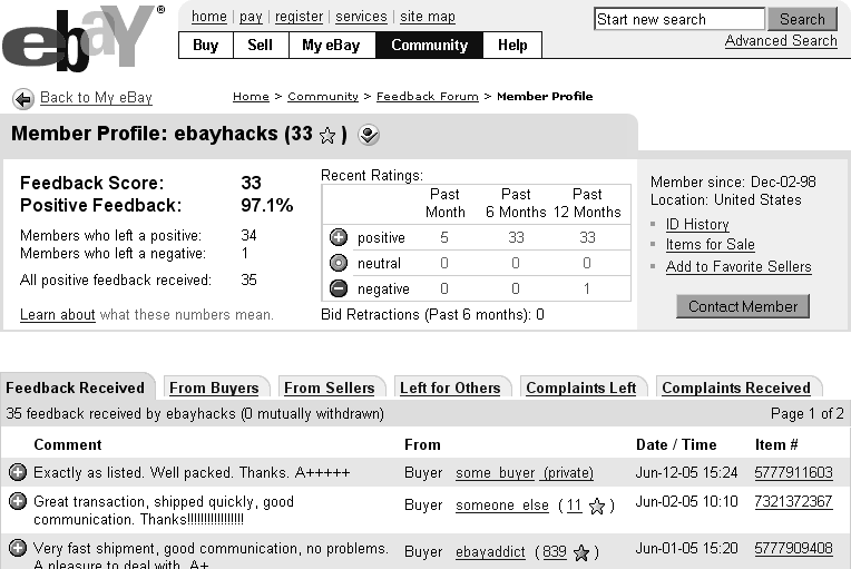 Greasemonkey is also responsible for adding the Complaints Left and Complaints Received tabs to this eBay page.