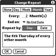 Change Repeat dialog box from the Date Book application