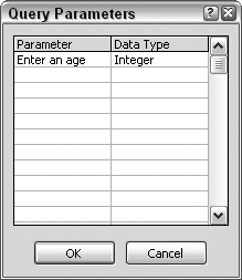 Using the Query Parameters dialog to establish data types