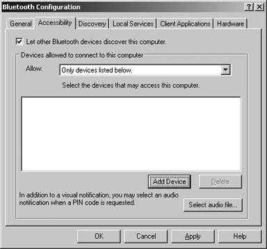 Bluetooth Configuration screen