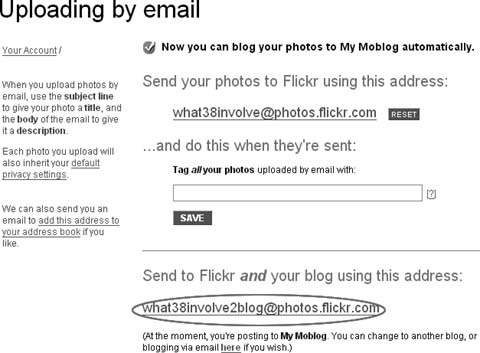 The free email address Flickr provides for each account to post blog entries and pictures