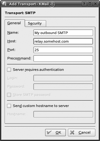 Adding an outbound SMTP server to KMail