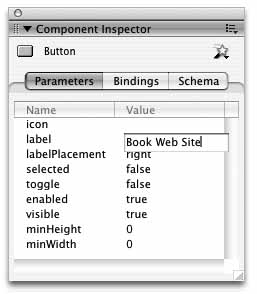 Changing the button label in the Component Inspector panel