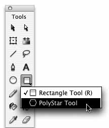 Choose the PolyStar tool from the Rectangle tool menu in the Tools panel