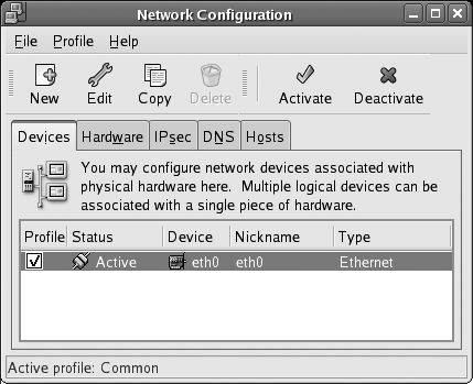 Network Configuration window