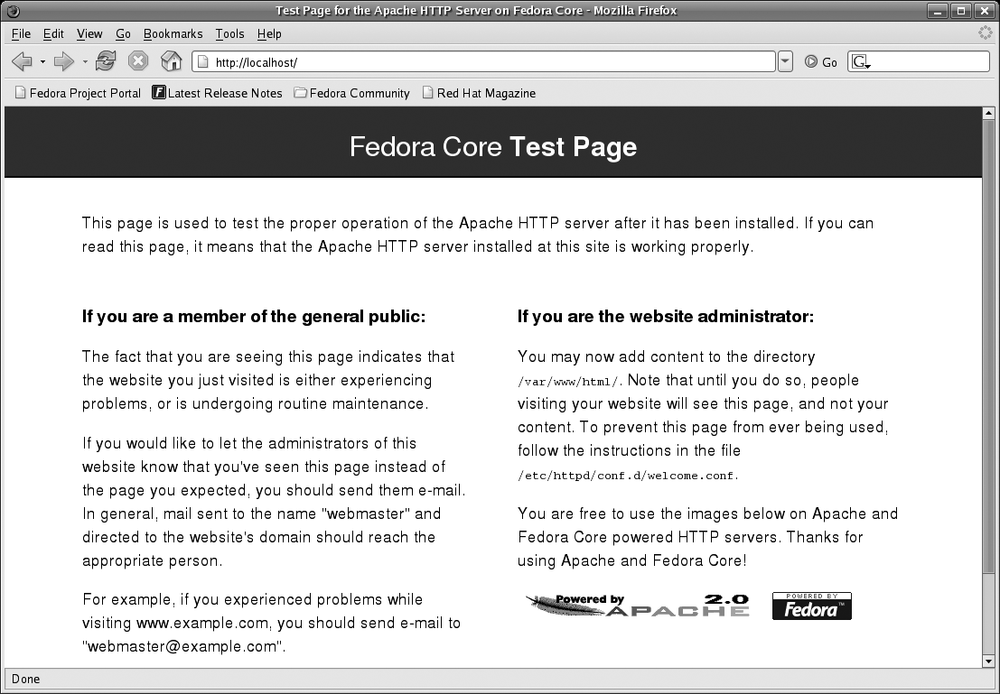 Apache test page confirming operation of the web server