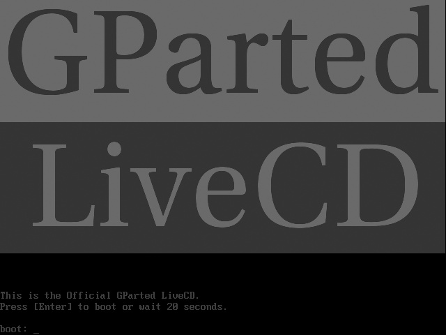 GParted LiveCD boot screen