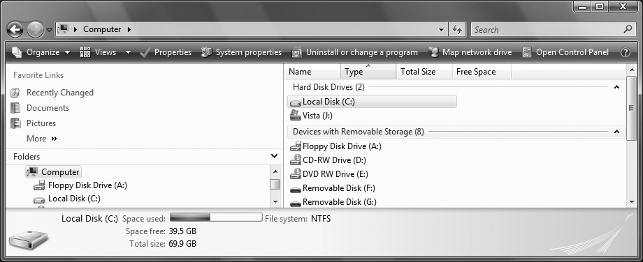 The Windows Explorer Toolbar for the Computer folder