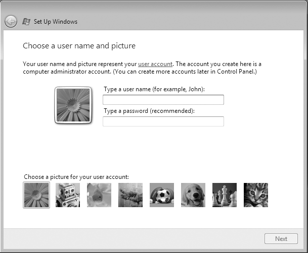 Setting up a user account during installation