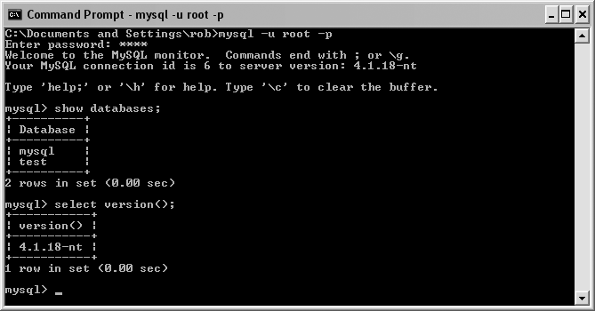 Interaction with MySQL from the command prompt