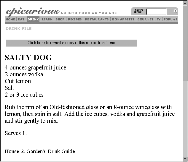 A recipe for the thirsty from Epicurious.com