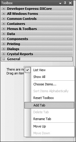 Adding a new tab to hold tool controls