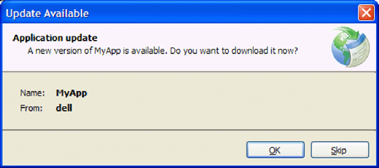 Prompting an user to download an application update
