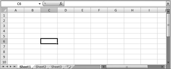 Here, the current cell is C6. You can recognize the current (or active) cell based on its heavy black border. Youâll also notice that the corresponding column letter (C) and row number (6) are highlighted at the edges of the worksheet. Just above the worksheet, on the left side of the window, the formula bar tells you the active cell address.
