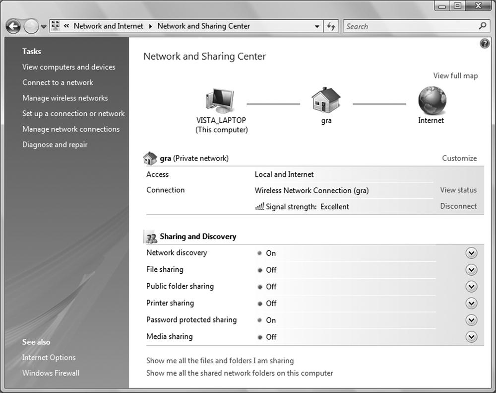 The Network and Sharing Center: command central for network information and configuration