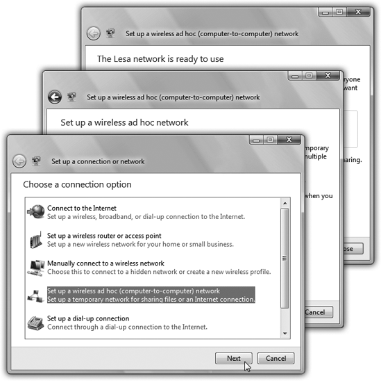 Wizards (interview screens) are everywhere in Windows. On each of the screens, you’re supposed to answer a question about your computer or your preferences, and then click a Next button. When you click the Finish button on the final screen, Windows whirls into action, automatically completing the installation or setup.