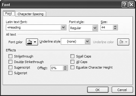 If you're familiar with PowerPoint 2003, you'll recognize the dialog boxes that let you customize every aspect of your slideshow.