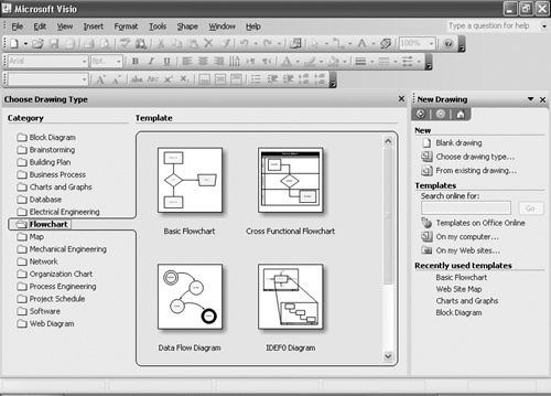 When you start Visio, you can preview sample diagrams for each template within a category.