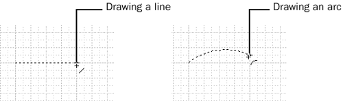 As you drag with the Pencil tool, the pointer provides useful feedback by changing to show whether you’re creating an arc or a line.