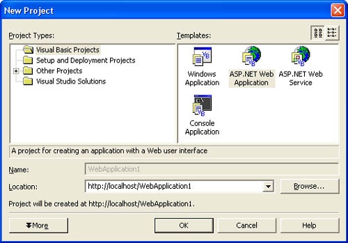 To create an ASP.NET Web application, create a new project using the template of that name.