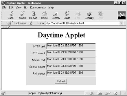 The DaytimeApplet user interface