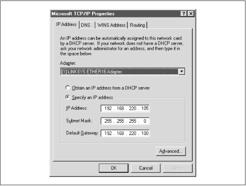 Microsoft TCP/IP Properties for Windows NT