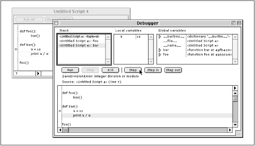Screenshot of the Macintosh IDE’s debugger in action