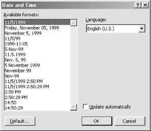 Inserting the system date and/or time