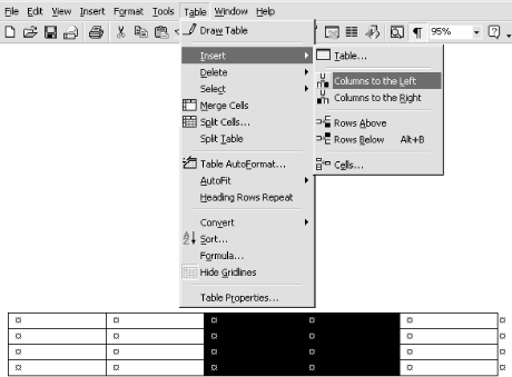 Inserting two new columns to the left of two existing columns