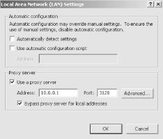 Microsoft Internet Explorer LAN Settings window