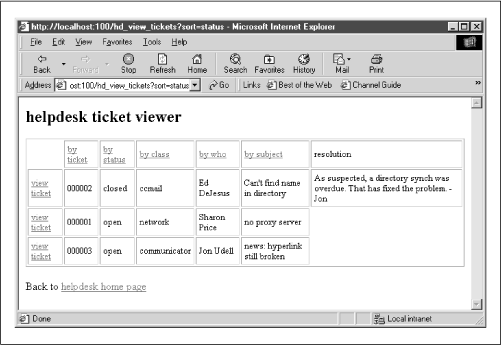 Viewing the ticket database