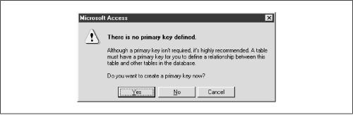 The “no primary key” warning dialog