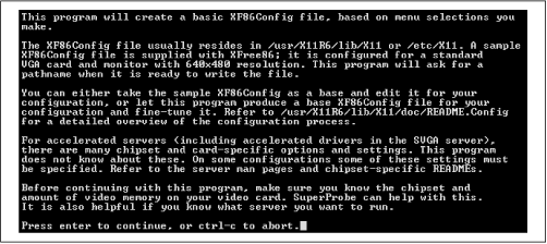 The beginning of the xf86config dialog