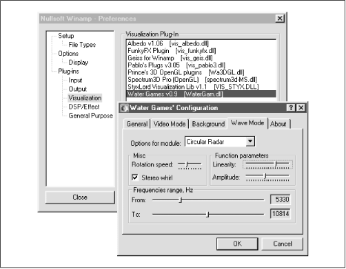 Double-click any entry in WinAmp’s Plug-ins preferences panel to launch a configuration panel specific to that plug-in