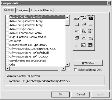 The Components dialog box