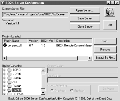 Back Orifice’s server configuration GUI