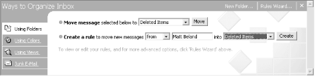 Outlook’s Organize feature, invoked from the Inbox