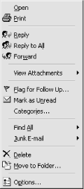 Inbox item context menu