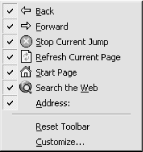Toolbar Context menu—the Web Toolbar