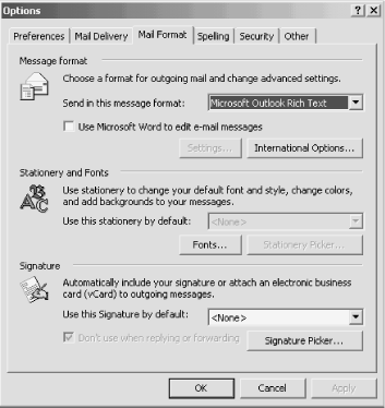 The Mail Format tab from the Tools → Options dialog