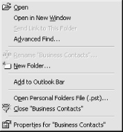 The Personal Folders context menu
